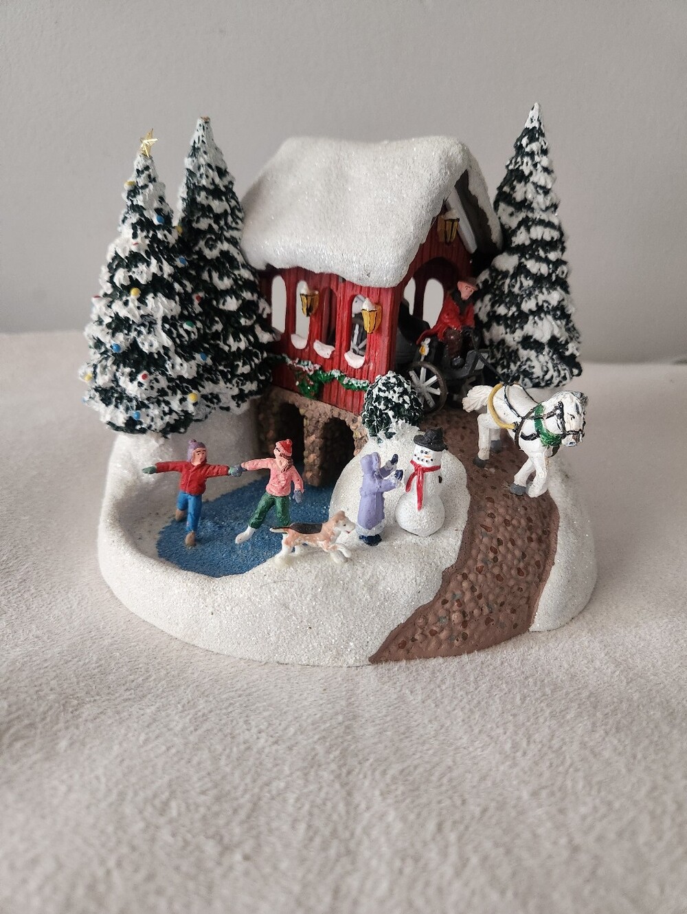 Vintage 1992 Thomas Kinkade Christmas Village Covered Bridge Country Memories